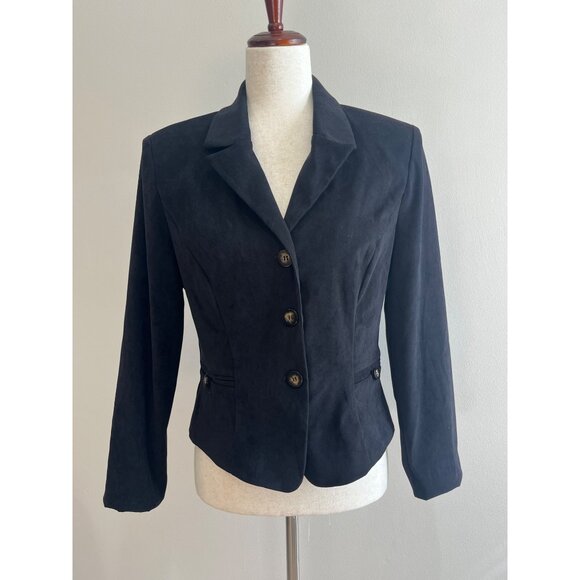 Jessica Howard Blazer Womens 8 Black Suede Look 3 Button Western 90s - Picture 1 of 6
